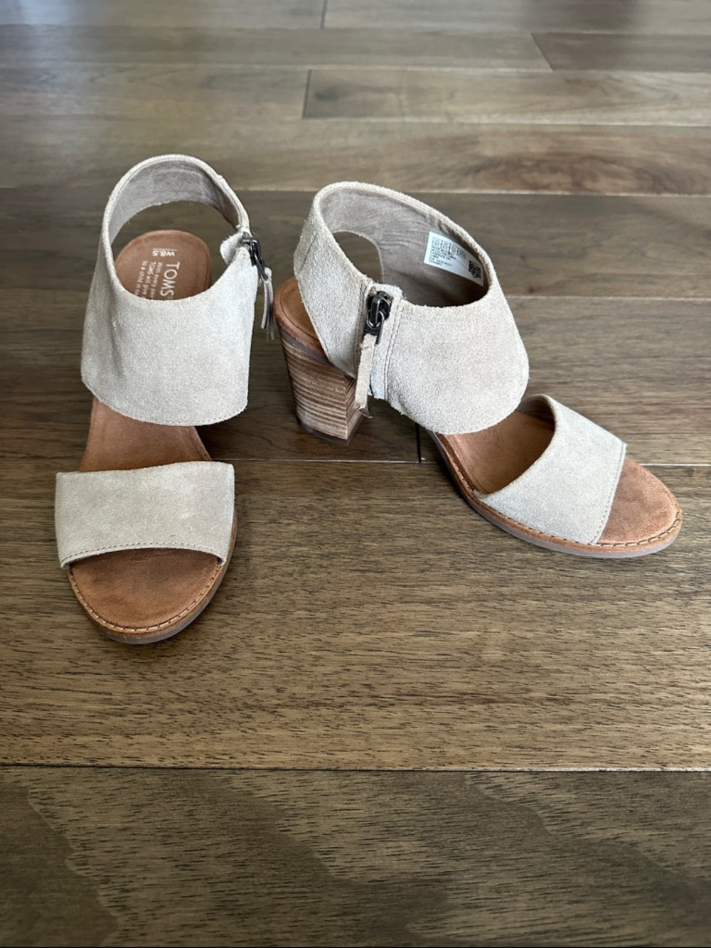 TOM’S Majorca Cutout Sandal, Taupe Suede Heeled Sandal